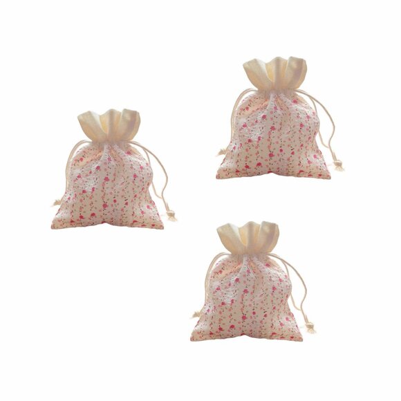 12 Pink Floral Flower Patterned Cotton Fabric Gift Jewelry Bags Drawstring Cord - Picture 5 of 8